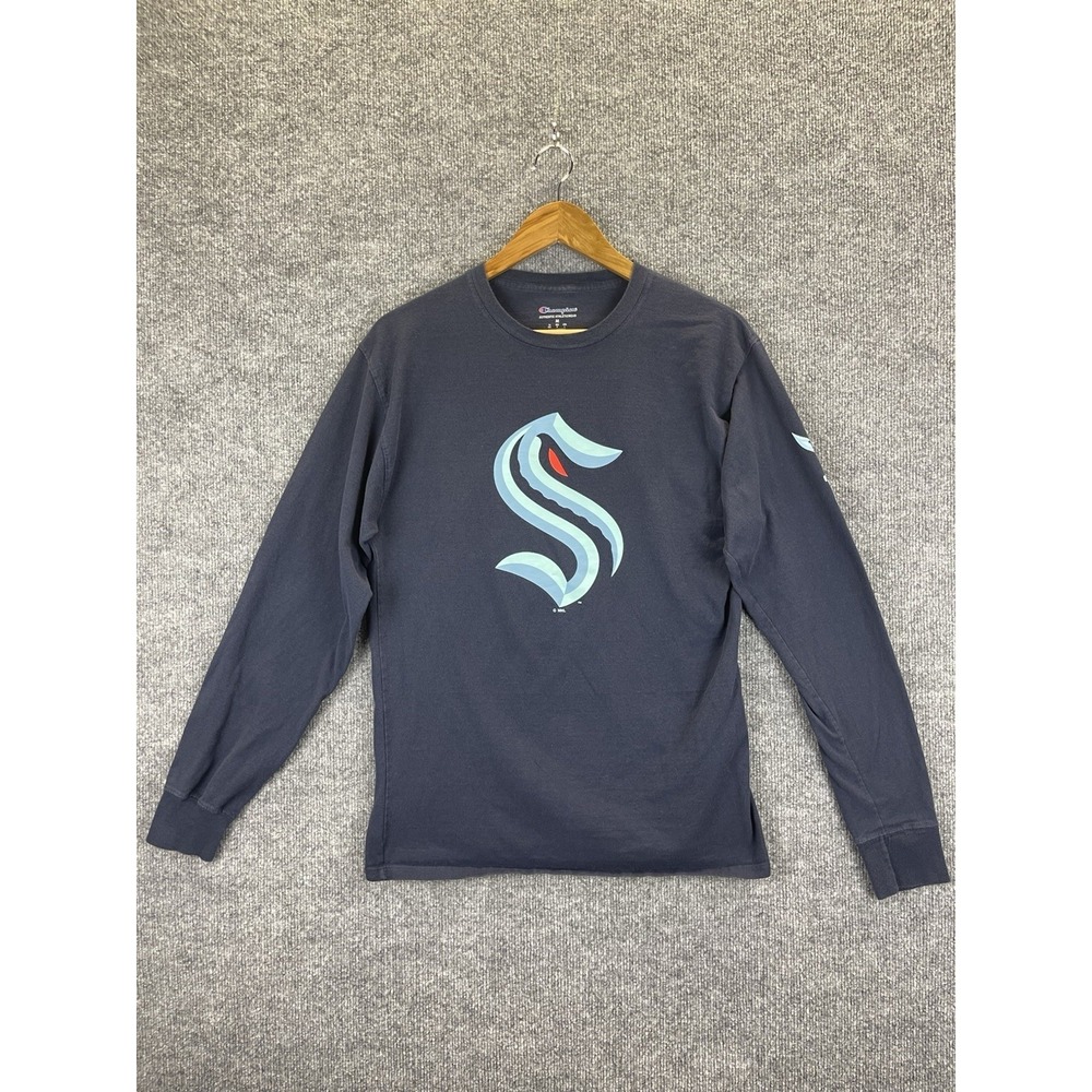 Seattle Kraken Shirt Mens Medium Blue NHL Hockey Long Sleeve Champion